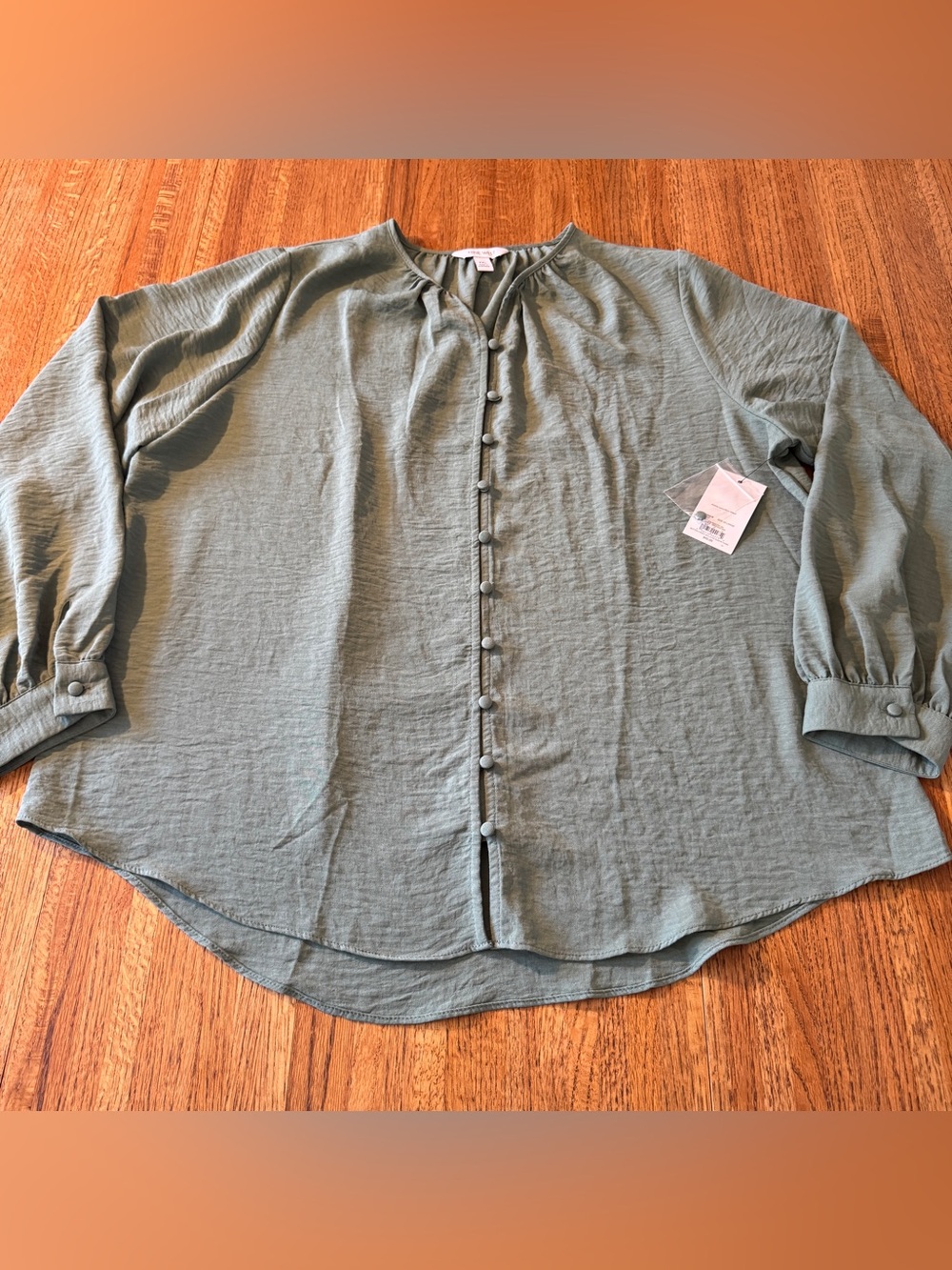 NWT Nine West Sage Green Button Front Balloon Sleeve Tunic, XXL